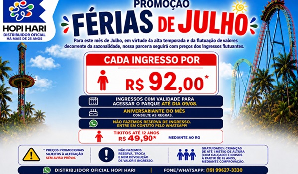 Parceria do SEAAC com o Hopi Hari amplia descontos para ingressos individuais nas férias de julho